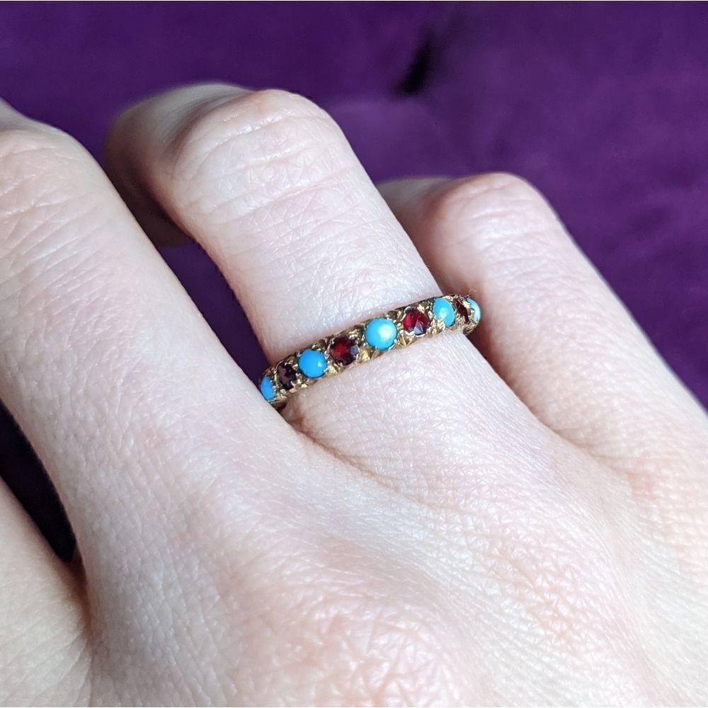 garnet and turquoise eternity band